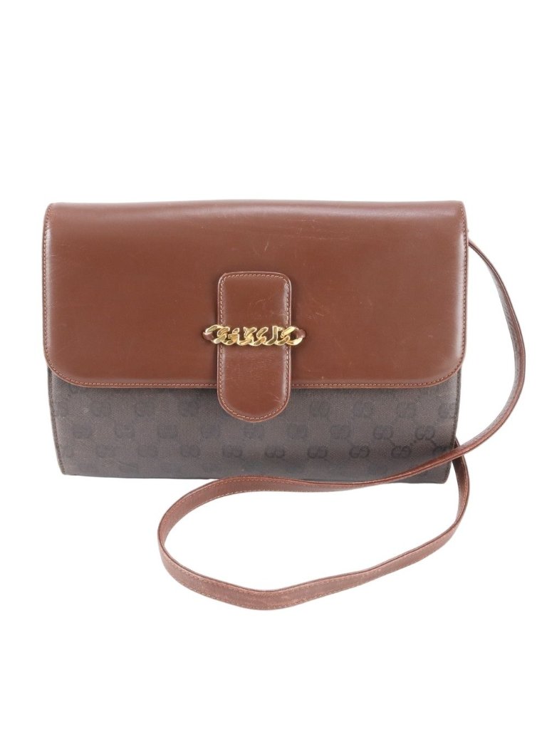 Gucci Vintage Gg Canvas Shoulder Bag Crossbody Brown
